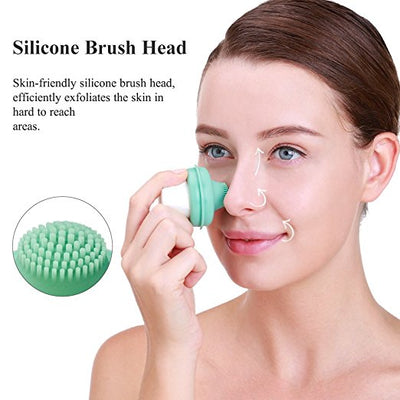 Soft Bristles Silicone Facial Face Brush, 2 In 1 Manual Exfoliation Pore Cleaner Brush with Storatege (Green)