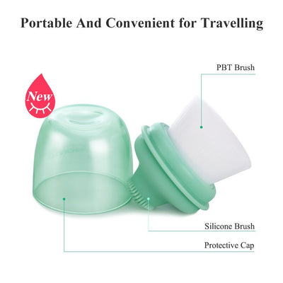 Soft Bristles Silicone Facial Face Brush, 2 In 1 Manual Exfoliation Pore Cleaner Brush with Storatege (Green)