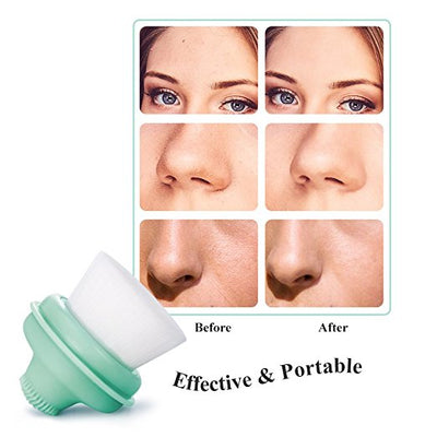 Soft Bristles Silicone Facial Face Brush, 2 In 1 Manual Exfoliation Pore Cleaner Brush with Storatege (Green)